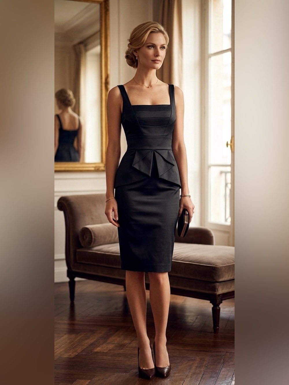 NEW Sangria Women Black Sheath Dress Size 4 Peplum Formal Party Cocktail Elegant